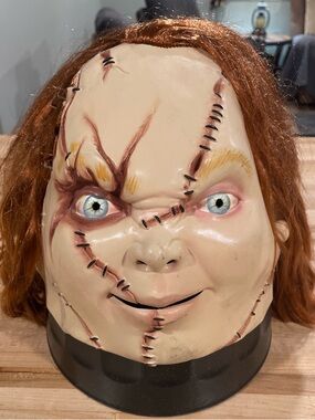 Men's Horror Childs play Chucky Mask with Orange Hair - Halloween Costume